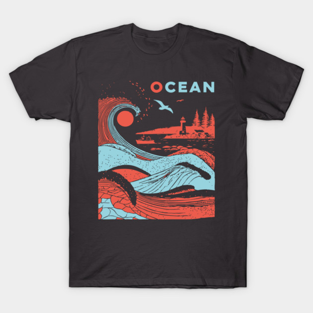 Vintage Japanese Style Ocean Waves Art T-Shirt by TuncGK
