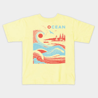 Vintage Japanese Style Ocean Waves Art Kids T-Shirt