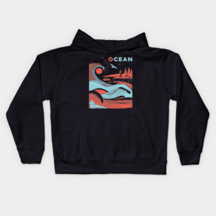 Vintage Japanese Style Ocean Waves Art Kids Hoodie