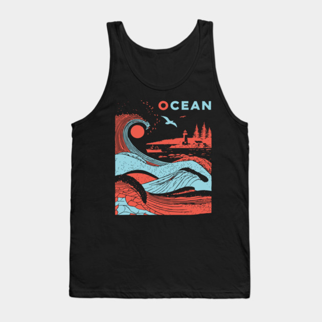 Vintage Japanese Style Ocean Waves Art Tank Top by TuncGK