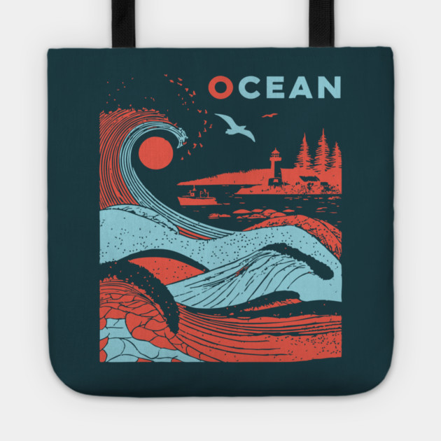 Vintage Japanese Style Ocean Waves Art Tote by TuncGK