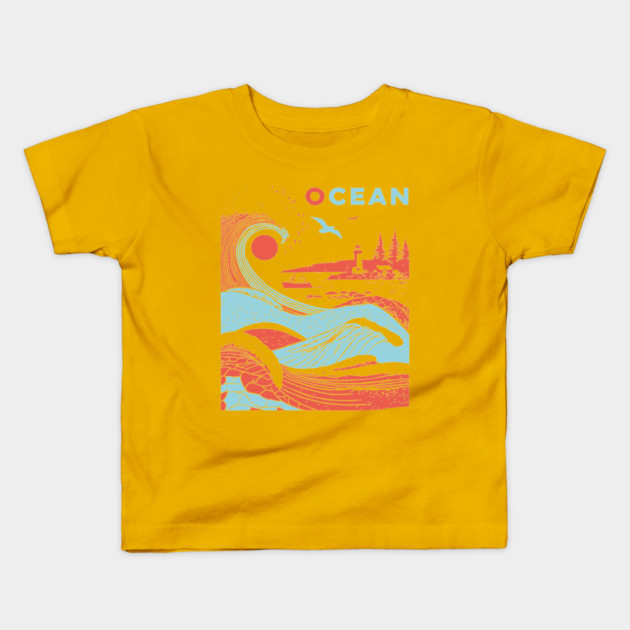 Vintage Japanese Style Ocean Waves Art Kids T-Shirt by TuncGK