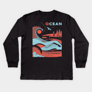 Vintage Japanese Style Ocean Waves Art Kids Long Sleeve T-Shirt