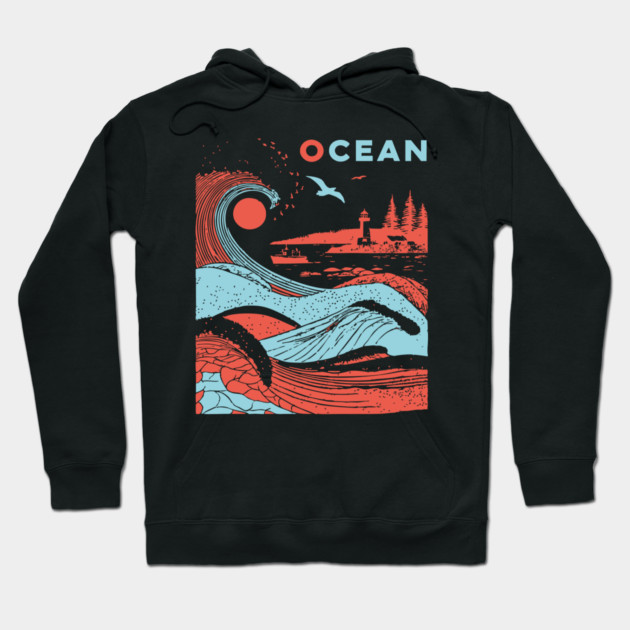 Vintage Japanese Style Ocean Waves Art Hoodie by TuncGK