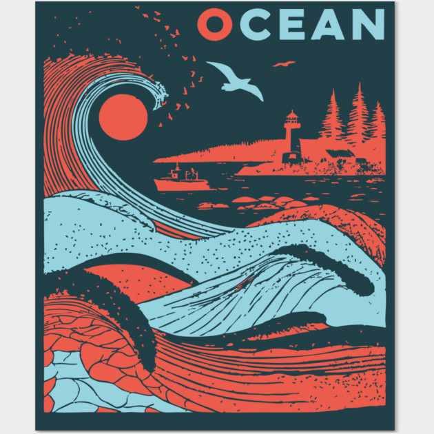 Vintage Japanese Style Ocean Waves Art Wall Art by TuncGK