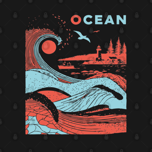 Vintage Japanese Style Ocean Waves Art by TuncGK