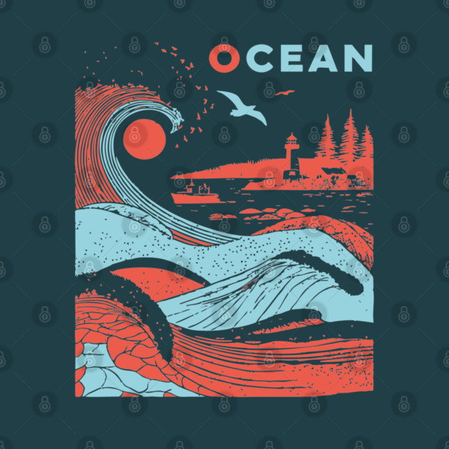 Vintage Japanese Style Ocean Waves Art by TuncGK