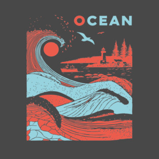 Vintage Japanese Style Ocean Waves Art T-Shirt