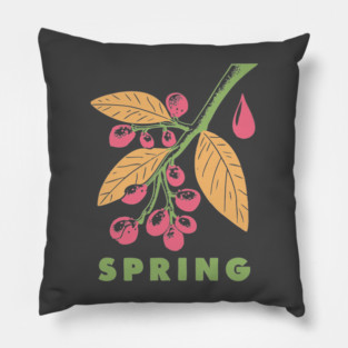 Vintage Spring Botanical Branch Illustration Pillow