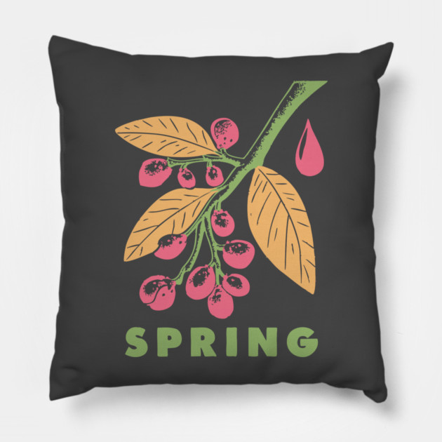 Vintage Spring Botanical Branch Illustration Pillow by TuncGK