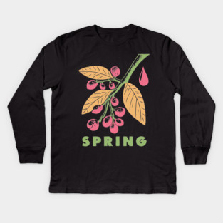 Vintage Spring Botanical Branch Illustration Kids Long Sleeve T-Shirt