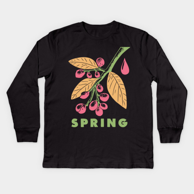 Vintage Spring Botanical Branch Illustration Kids Long Sleeve T-Shirt by TuncGK