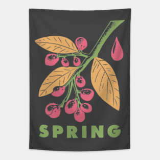 Vintage Spring Botanical Branch Illustration Tapestry
