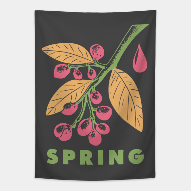 Vintage Spring Botanical Branch Illustration Tapestry by TuncGK