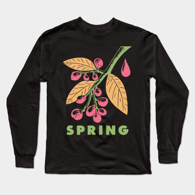 Vintage Spring Botanical Branch Illustration Long Sleeve T-Shirt by TuncGK