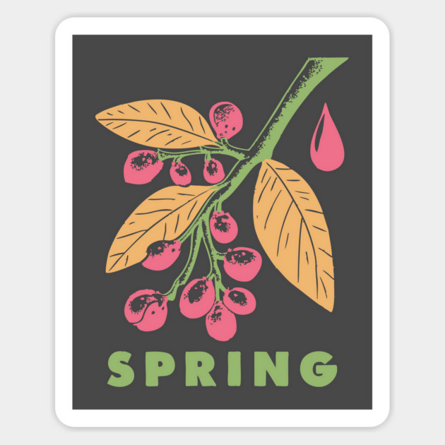 Vintage Spring Botanical Branch Illustration Magnet by TuncGK