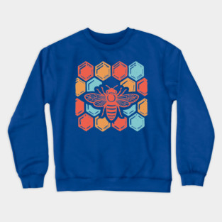 Groovy Retro 70s Bee and Honeycomb Art Crewneck Sweatshirt