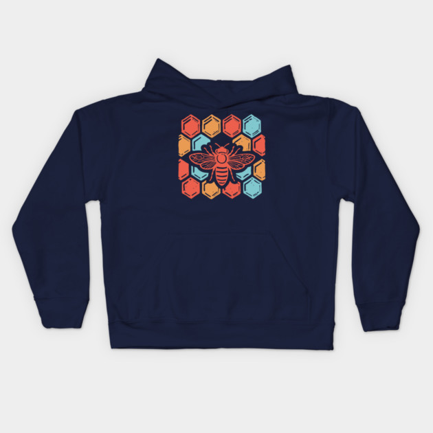 Groovy Retro 70s Bee and Honeycomb Art Kids Hoodie by TuncGK