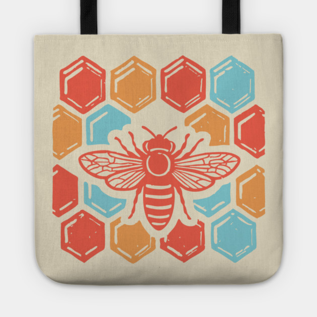Groovy Retro 70s Bee and Honeycomb Art Tote by TuncGK