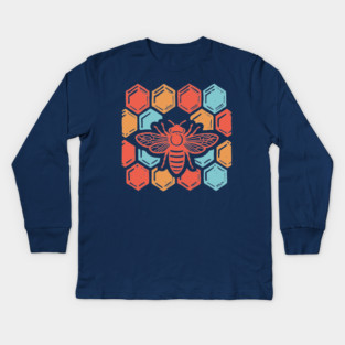 Groovy Retro 70s Bee and Honeycomb Art Kids Long Sleeve T-Shirt
