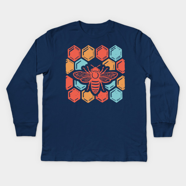 Groovy Retro 70s Bee and Honeycomb Art Kids Long Sleeve T-Shirt by TuncGK