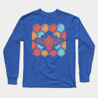Groovy Retro 70s Bee and Honeycomb Art Long Sleeve T-Shirt