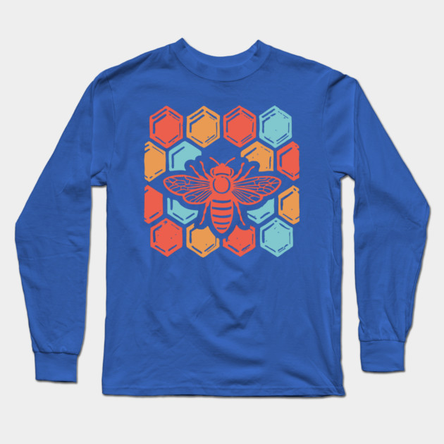 Groovy Retro 70s Bee and Honeycomb Art Long Sleeve T-Shirt by TuncGK