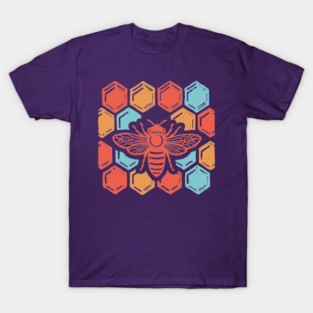 Groovy Retro 70s Bee and Honeycomb Art T-Shirt