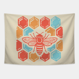 Groovy Retro 70s Bee and Honeycomb Art Tapestry