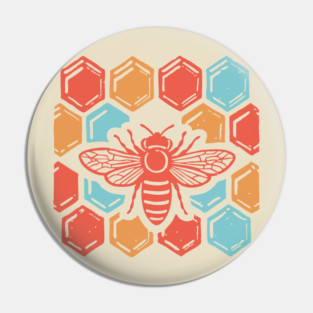 Groovy Retro 70s Bee and Honeycomb Art Pin