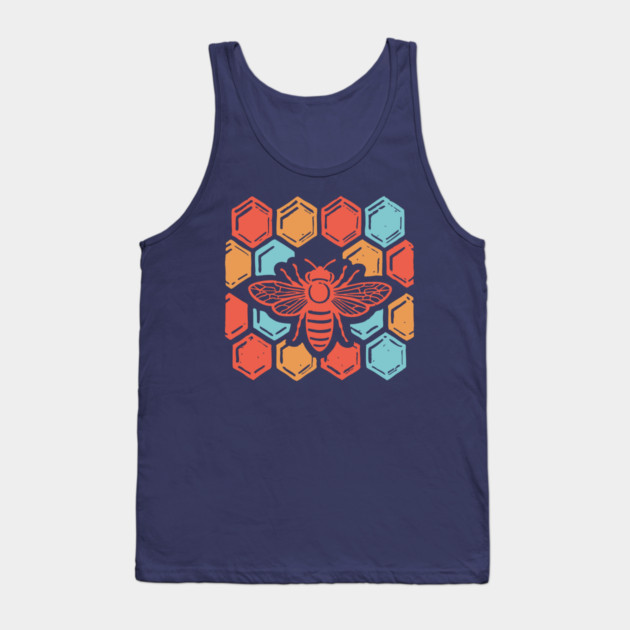 Groovy Retro 70s Bee and Honeycomb Art Tank Top by TuncGK
