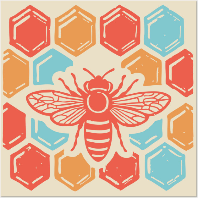 Groovy Retro 70s Bee and Honeycomb Art Wall Art by TuncGK