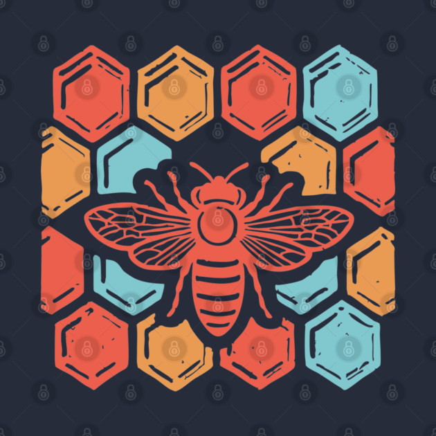 Groovy Retro 70s Bee and Honeycomb Art by TuncGK