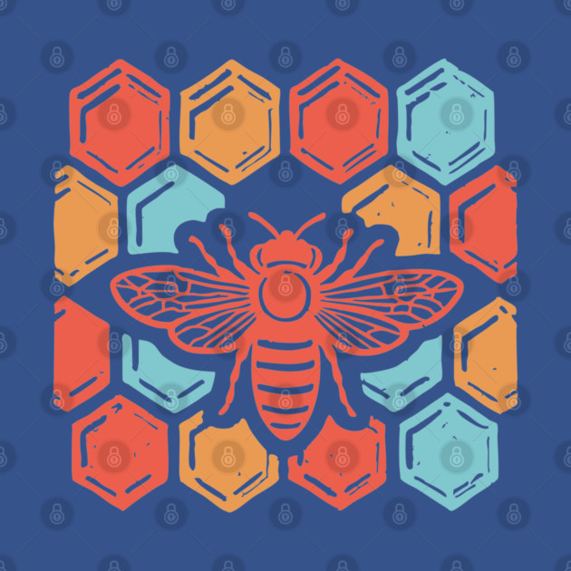 Groovy Retro 70s Bee and Honeycomb Art by TuncGK