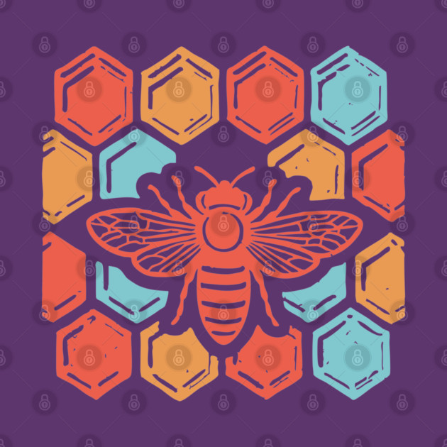Groovy Retro 70s Bee and Honeycomb Art by TuncGK