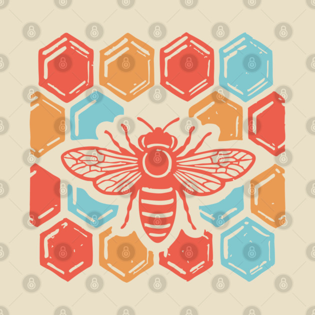 Groovy Retro 70s Bee and Honeycomb Art by TuncGK