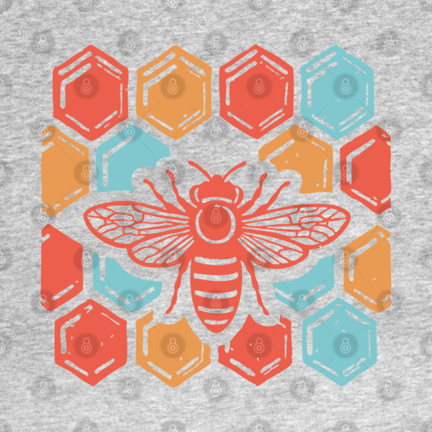 Groovy Retro 70s Bee and Honeycomb Art by TuncGK