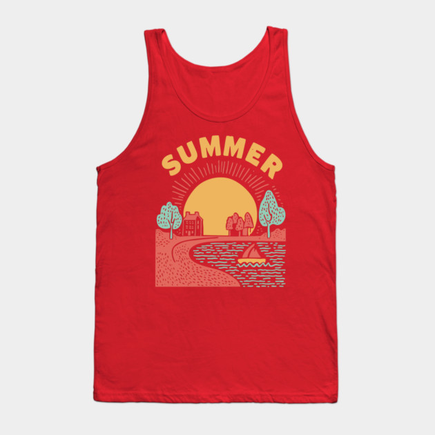 Minimalist Summer Sun and Ocean Waves Tank Top by TuncGK