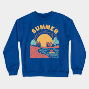 Minimalist Summer Sun and Ocean Waves Crewneck Sweatshirt