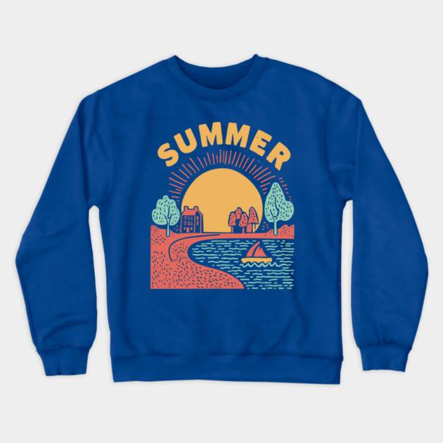 Minimalist Summer Sun and Ocean Waves Crewneck Sweatshirt by TuncGK