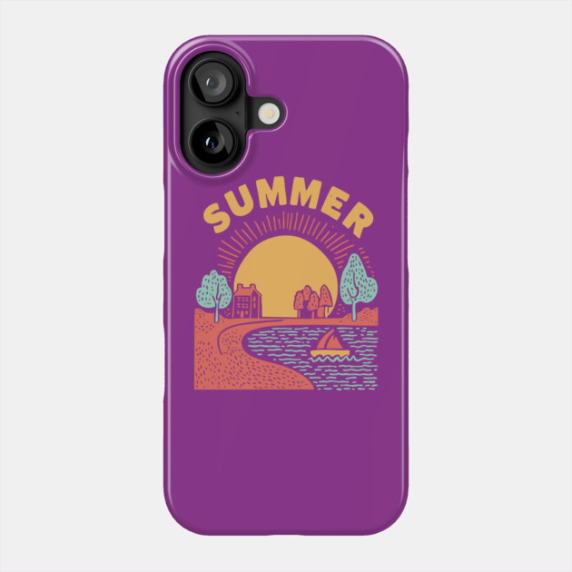 Minimalist Summer Sun and Ocean Waves Phone Case by TuncGK