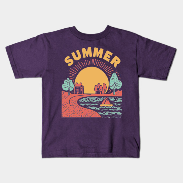 Minimalist Summer Sun and Ocean Waves Kids T-Shirt by TuncGK