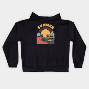 Minimalist Summer Sun and Ocean Waves Kids Hoodie