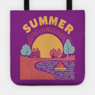 Minimalist Summer Sun and Ocean Waves Tote