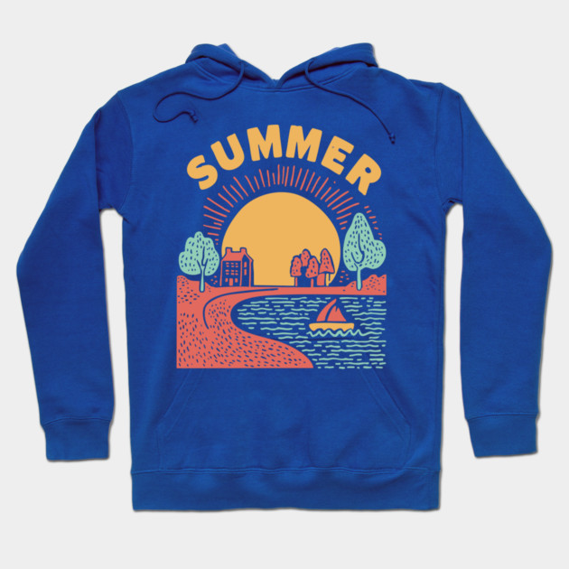 Minimalist Summer Sun and Ocean Waves Hoodie by TuncGK