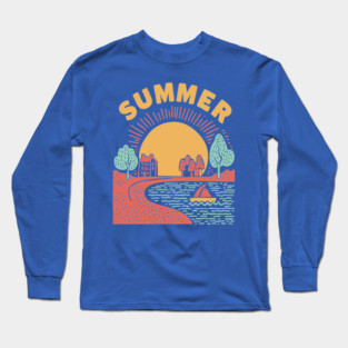 Minimalist Summer Sun and Ocean Waves Long Sleeve T-Shirt