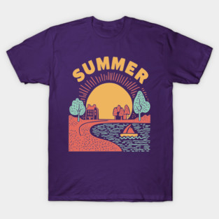 Minimalist Summer Sun and Ocean Waves T-Shirt