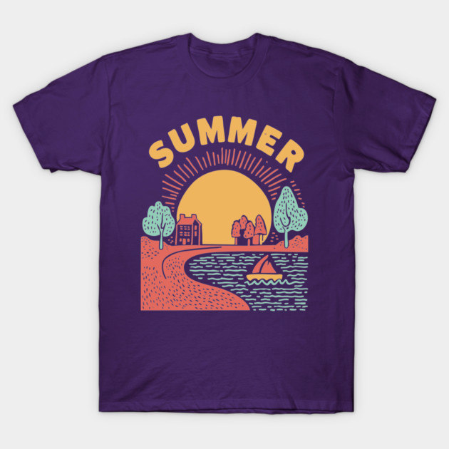 Minimalist Summer Sun and Ocean Waves T-Shirt by TuncGK