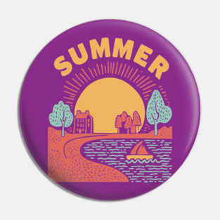 Minimalist Summer Sun and Ocean Waves Pin