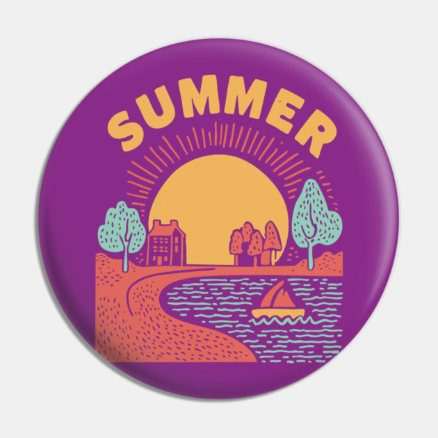 Minimalist Summer Sun and Ocean Waves Pin by TuncGK